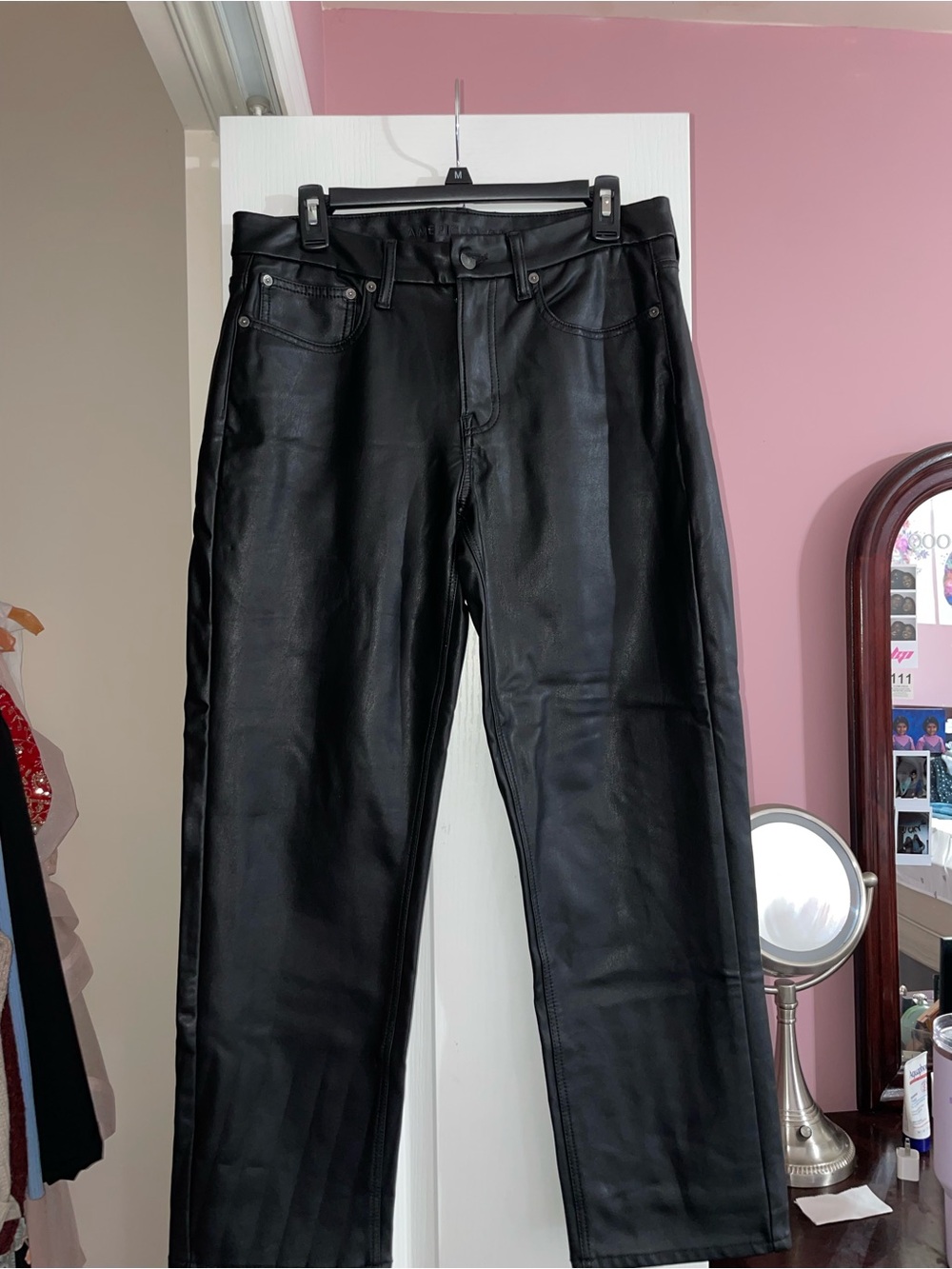 American Eagle Outfitters Black Faux Leather Straight Jeans
